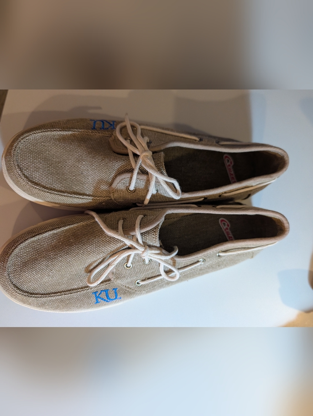 Cruzers Casual Canvas Men's Boat Shoes in Beige with KU Embroidery